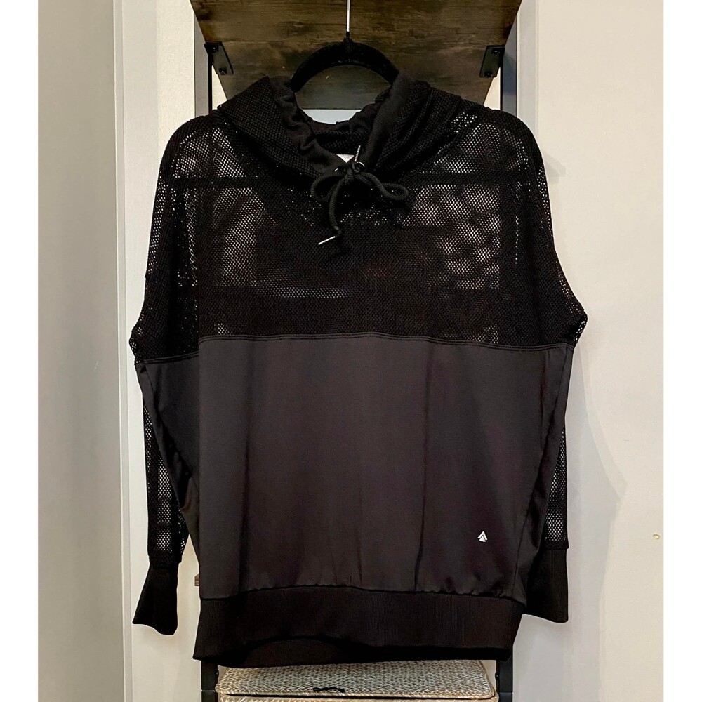Cali Sport Black Mesh Hoodie Size Medium Sheer Athleisure Pullover